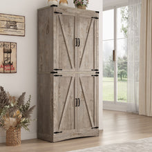 Load image into Gallery viewer, 71" Tall Farmhouse Kitchen Pantry Cabinet, 5 Layers Storage Cabinet with Adjustable Shelves, Farmhouse Pantry Cabinet with 4 Barn Doors
