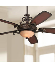Load image into Gallery viewer, 56" Casa Esperanza Vintage Ceiling Fan with Light LED Dimmable Remote Bronze Gold Shaded Teak Blades for Living Room Kitchen Bedroom - Casa Vieja