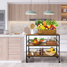 Load image into Gallery viewer, Behost 3-Tier Rolling Cart Microwave Stand with 10 Hooks, Coffee Bar Kitchen Storage Rack Organizer, Rustic Brown