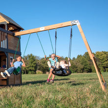 Load image into Gallery viewer, Backyard Discovery Canyon Creek Cedar Wood Swing Set with Wave Slide, Clubhouse, Play Kitchen, Picnic Area, Swings and Rock Wall