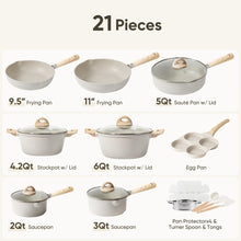Load image into Gallery viewer, Carote Nonstick Cookware Set 21-Piece, Kitchen Pots and Pans Set, Stay - Cool Handles, Induction Compatible, Cookware Set for RV and Camping, Beige