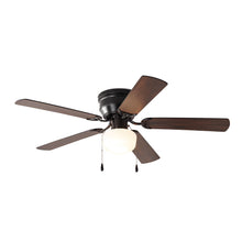 Load image into Gallery viewer, Mainstays Hugger Indoor Reverse Airflow Ceiling Fan with Light Kit Black Blades - 52 in