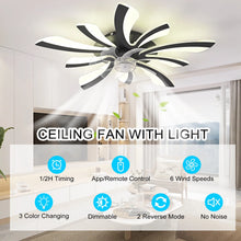 Load image into Gallery viewer, Garwarm Dimmable Ceiling Fan with Light and Remote Control, 27" Small Flush Mounted Ceiling Fan
