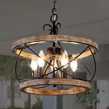 Load image into Gallery viewer, Bella Depot 5-Light Rustic Cage Wood Chandelier Dimmable Lighting, Adjustable Farmhouse Pendant Light for Kitchen Island