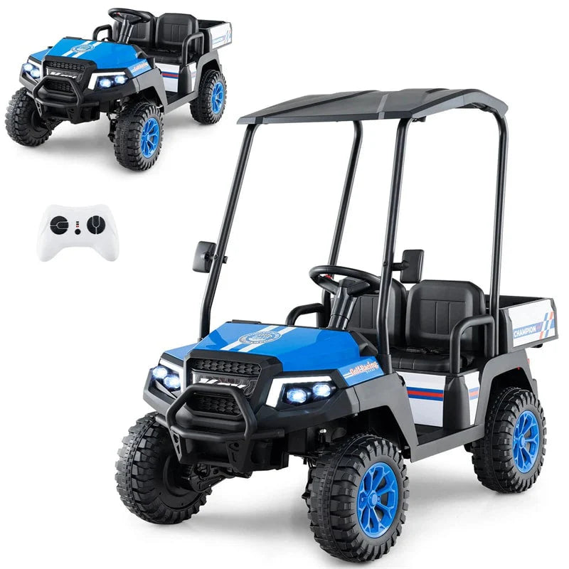 24V 4WD 2-Seater Kids Golf Cart with Sun Shade, Storage Trunk & Remote Control, LED Lights, Electric Ride on Toy Car for Boys Girls Ages 3+