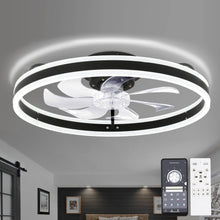 Load image into Gallery viewer, Oaks Aura DC2002 20in. LED Indoor Black Bladeless Low Profile Ceiling Fan Flush Mount Smart App Remote Control Dimmable Lighting