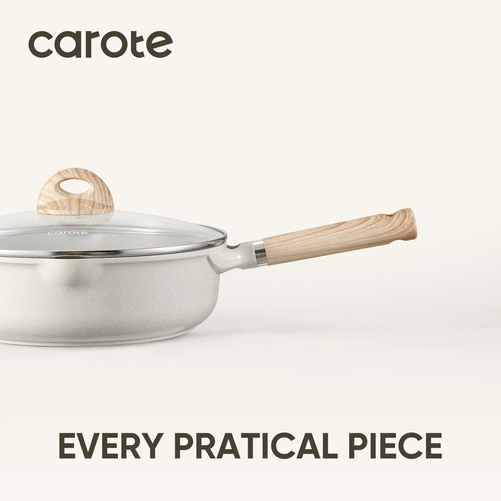 Carote Nonstick Cookware Set 21-Piece, Kitchen Pots and Pans Set, Stay - Cool Handles, Induction Compatible, Cookware Set for RV and Camping, Beige