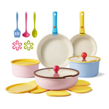 Load image into Gallery viewer, Carote 20 Pcs Ceramic Nonstick Cookware Set, Pots and Pans Set with Detachable Handles, Oven/Dishwasher Safe, Stackable Kitchen Cooking Set, Colorful