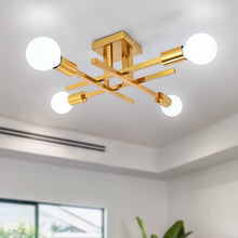 Load image into Gallery viewer, Doraelia Dimmable Sputnik Modern Linear Chandelier Semi Flush Mount Ceiling 4 Light Fixtures George Oliver Finish: Gold