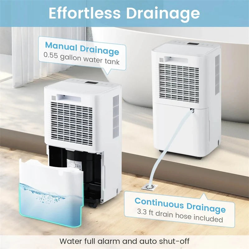 32 Pint Dehumidifier with 3.3FT Drain Hose, 24H Timer & 3-Color Indicator, 2000 Sq.Ft Portable Dehumidifier for Basement, Bedroom, Bathroom