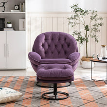 Load image into Gallery viewer, Velvet Swivel Accent Chair with Ottoman, Modern Chaise Lounge Chair with Metal Frame and Footstool, Comfy Armchair Reading Chair