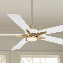 Load image into Gallery viewer, Casa Vieja 52" Vegas Nights Modern Indoor Outdoor Ceiling Fan with Dimmable LED Light Remote Control Soft Brass White Damp Rated for Patio Exterior