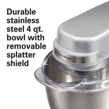 Load image into Gallery viewer, Hamilton Beach 4 Quart Stand Mixer for Kitchen, 7 Speeds, Tilt - Head, Dough Hook, Whisk &amp; Flat Beater, White