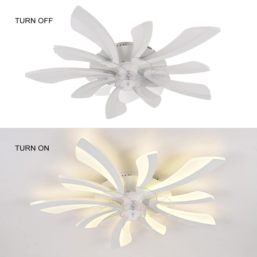 Garwarm Dimmable Ceiling Fan with Light and Remote Control, 27" Small Flush Mounted Ceiling Fan