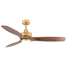Load image into Gallery viewer, Vaxcel Curtiss Satin Brass Mid - Century Modern MCM Wood Propeller Ceiling Fan with LED Light Kit and Remote