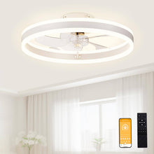 Load image into Gallery viewer, VOLISUN Low Profile Ceiling Fans with Light and Remote, 19.7in Modern Fandelier Ceiling Fan Light, 3000K - 6500K Dimmable Flush Mount LED Fan Light