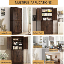 Load image into Gallery viewer, 71" Tall Farmhouse Kitchen Pantry Cabinet, 5 Layers Storage Cabinet with Adjustable Shelves, Farmhouse Pantry Cabinet with 4 Barn Doors