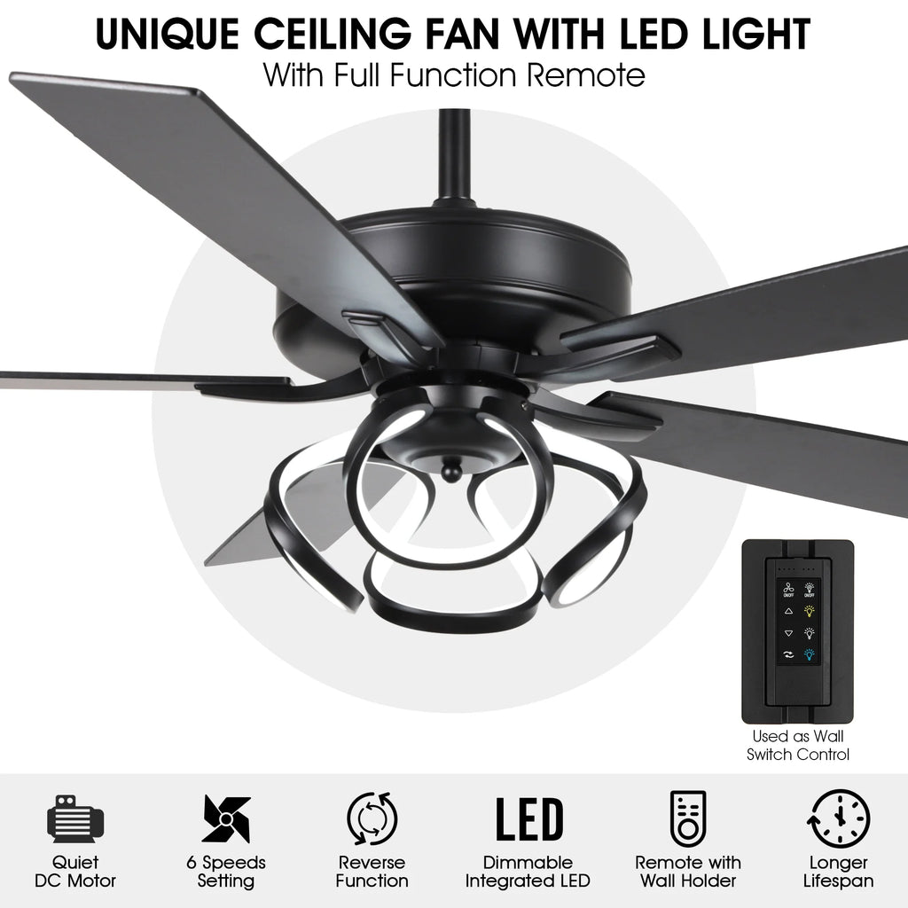 Parrot Uncle 52 - Inch Contemporary Chrome Ceiling Fan with Integrated LED Lights and Remote Control