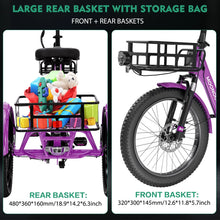 Load image into Gallery viewer, ABORON 3.0 Fat Tire Electric Trike for Senior Foldable E - Bike, 500W Motorized Tricycle Adult 20" Folding 3 Wheel Electric Commute Bike Trike W/48V