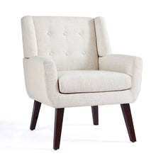 Load image into Gallery viewer, HUIMO Accent Chair, Button Tufted Upholstered Living Room Chairs, Mid Century Modern Comfy Reading Chairs for Bedroom, Living Room, Beige