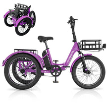 Load image into Gallery viewer, ABORON 3.0 Fat Tire Electric Trike for Senior Foldable E - Bike, 500W Motorized Tricycle Adult 20" Folding 3 Wheel Electric Commute Bike Trike W/48V