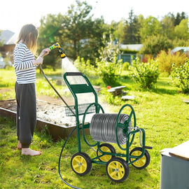 Heavy Duty Metal Garden Hose Reel Cart Holds 300FT of 5/8