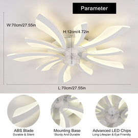 Garwarm Dimmable Ceiling Fan with Light and Remote Control, 27
