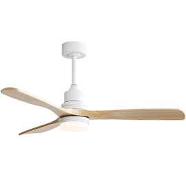 52 inch Indoor and Outdoor Downrod Solid Wood Ceiling Fan with Remote,Integrated Light Optional - with Integrated Light - White with Burlywood Blades