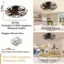 Load image into Gallery viewer, Industrial Cage Ceiling Fan - Low - Profile 7 - Blade Fan with Remote &amp; Light - Modern Rustic Cooling for Small Spaces