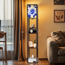 Load image into Gallery viewer, Floor Lamp with Shelves, Modern Dimmable Standing Lamp Floral Corner Display Bookshelf Lamp with 2 USB &amp; 1 Power Outlet for Living Room &amp; Bedroom