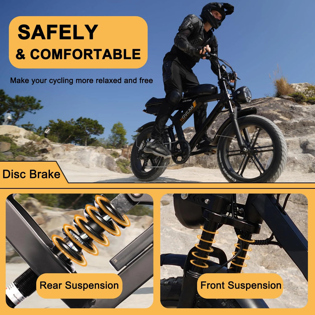 Movcan V30 Electric Bike for Adult, 1000W 20" Fat Tire 48V 15.6AH Removable Battery, 28MPH 7-Speed Disc Brake Off - Road Mountain Ebike UL2849