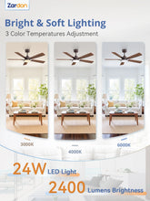 Load image into Gallery viewer, Zardon 52 in Black Ceiling Fan with LED Light and Remote, Downrod 6-Speed and Quiet Reversible DC Motor for Bedroom, Living Room, Indoor