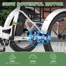 Load image into Gallery viewer, ABORON 3.0 Fat Tire Electric Trike for Senior Foldable E - Bike, 500W Motorized Tricycle Adult 20" Folding 3 Wheel Electric Commute Bike Trike W/48V