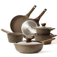 Load image into Gallery viewer, Carote Nonstick Granite Cookware Sets, 10 Pcs Brown Granite Pots and Pans Set, Induction Stone Kitchen Cooking Set, Size: 10PCS - Brown