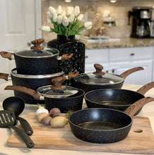 Load image into Gallery viewer, Kitchen Academy Better Living Through Cooking Perfection Kitchen Academy Induction Cookware Sets - 12 Piece Cooking Pan Set, Granite Black Nonstick