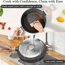 Load image into Gallery viewer, Non - Stick 12 POTS and Pans Set, Cookware Set, Including Frying Pan, Steamer, Silicone Spatula and Tongs - Granite Cooking Set (Black)