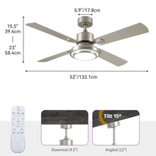 Load image into Gallery viewer, Dextrus 52'' Ceiling Fan with Light and Remote Control, 6 Speeds, 5 Timer Settings, and Dual - Finish Blades (Nickel)