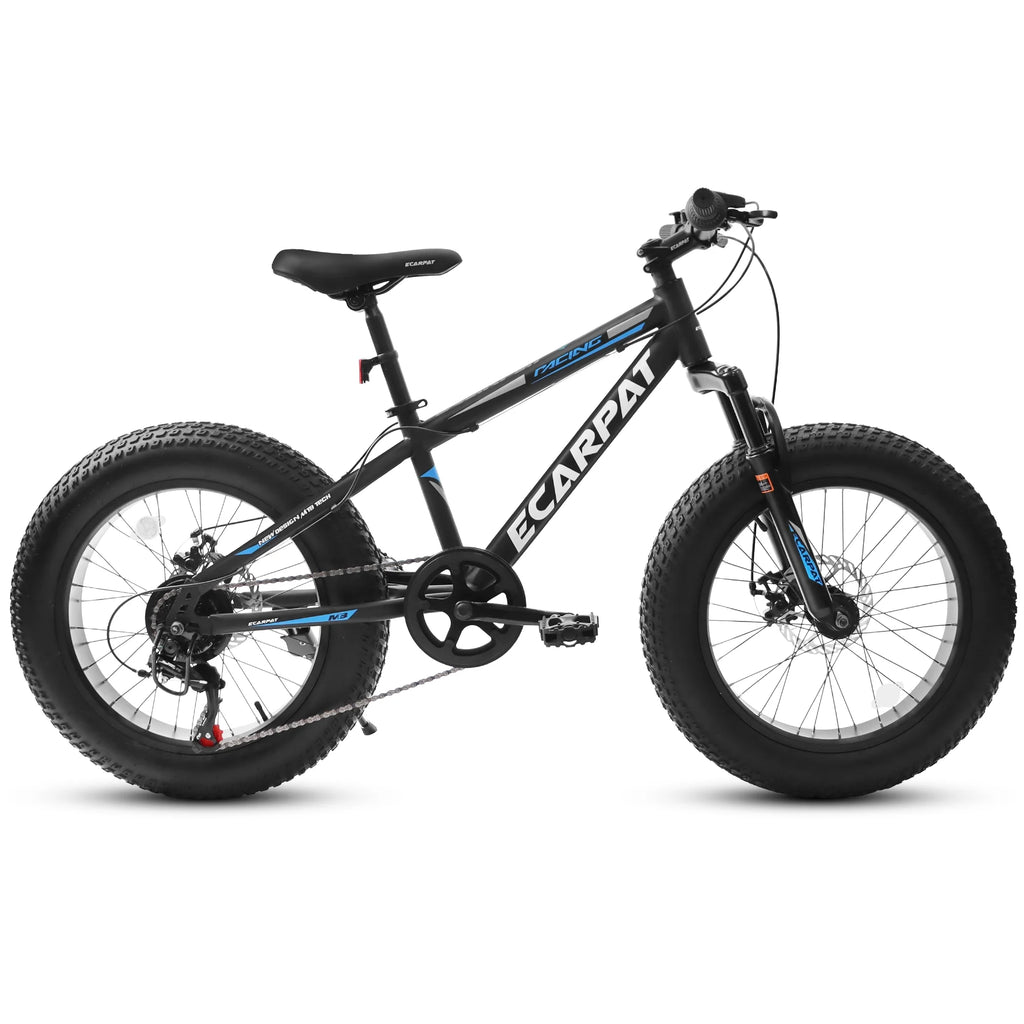 20 in Mountain Bike for 7 - 15 Years Old, 7 Speed Kids Bike with High Carbon Steel Frame, Fat Tire and Dual Disc Brake, Front Suspension Mountain