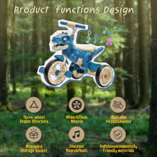 Load image into Gallery viewer, Xuanlur Kids Ride on Dinosaur Tricycle, Toddlers Kid Trike with Wide Flash Wheels, Anti - Slip Pedals, Rear Basket, Music &amp; LED Lights, Toddler Bike