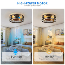 Load image into Gallery viewer, Dextrus 20" Caged Ceiling Fan with Lights and Remote Control, Rustic Farmhouse Flush Mount Design with Reversible DC Motor, 6 Speed Settings
