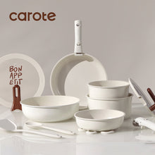 Load image into Gallery viewer, Carote 18 Pcs Ceramic Nonstick Cookware Set, Pots and Pans Set with Detachable Handles, Oven/Dishwasher Safe, Stackable Kitchen Cooking Set, White