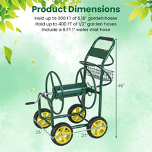 Load image into Gallery viewer, Heavy Duty Metal Garden Hose Reel Cart Holds 300FT of 5/8" Hose with 4 Wheels &amp; Storage Basket, Portable Water Hose Organizer for Yard Lawn