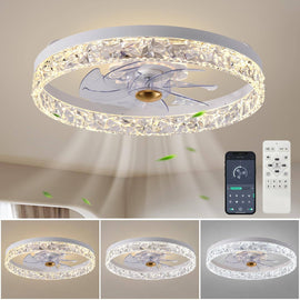 2024 Upgraded Caxsrfyk Ceiling Fan 3098 White Ceiling Fans with Lights App & Remote Control, 6 Wind Speeds Modern Ceiling Fan, Timing & 3 LED Color