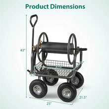 Load image into Gallery viewer, Portable Garden Hose Reel Cart Holds 300FT of 5/8" Large Capacity, Heavy - Duty Metal Hose Cart with 4 Wheels &amp; Storage Basket for Lawn Yard