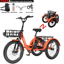 Load image into Gallery viewer, ABORON 3.0 Fat Tire Electric Trike for Senior Foldable E - Bike, 500W Motorized Tricycle Adult 20" Folding 3 Wheel Electric Commute Bike Trike W/48V