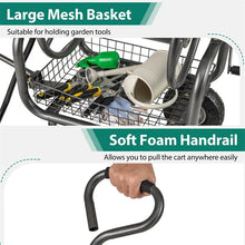 Load image into Gallery viewer, Portable Garden Hose Reel Cart Holds 300FT of 5/8" Large Capacity, Heavy - Duty Metal Hose Cart with 4 Wheels &amp; Storage Basket for Lawn Yard