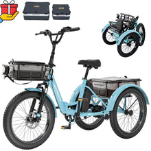 Load image into Gallery viewer, ABORON 3.0 Fat Tire Electric Trike for Senior Foldable E - Bike, 500W Motorized Tricycle Adult 20" Folding 3 Wheel Electric Commute Bike Trike W/48V