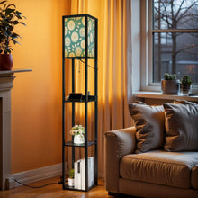 Load image into Gallery viewer, Floor Lamp with Shelves, Modern Dimmable Standing Lamp Floral Corner Display Bookshelf Lamp with 2 USB &amp; 1 Power Outlet for Living Room &amp; Bedroom