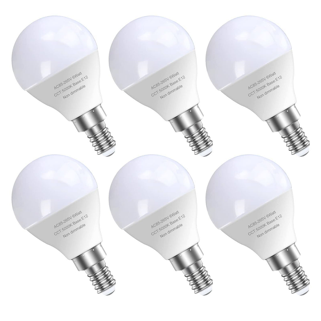GOSCHE 6 Pack Bright Ceiling Fan Light Bulbs, 60 Watt Equivalent, Daylight 5000K, E12 LED Bulb, A15 Shape Candelabra Base Chandelier Light Bulb