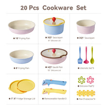 Load image into Gallery viewer, Carote 20 Pcs Ceramic Nonstick Cookware Set, Pots and Pans Set with Detachable Handles, Oven/Dishwasher Safe, Stackable Kitchen Cooking Set, Colorful